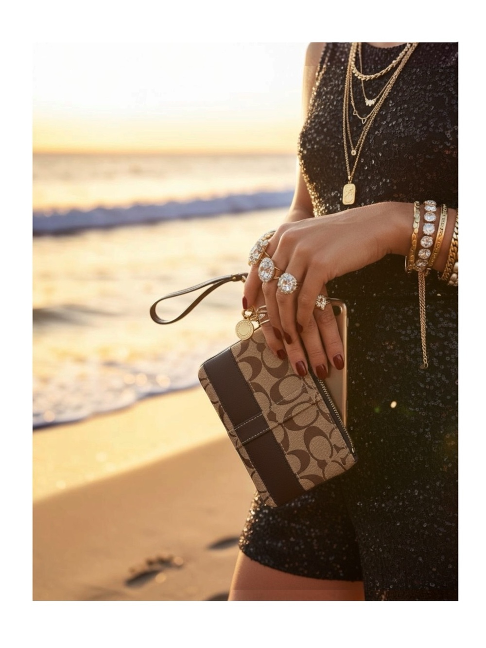 Coach ❃ Signature Monogram Jacquard Wristlet Clutch Bag ❃ Leather Trim ❃ Khaki ❃